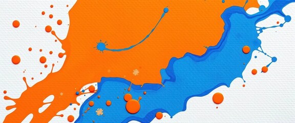 Abstract orange and blue paint splash on textured canvas , splat, orange blue