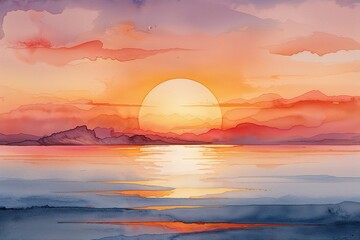 Calm Watercolor Sunset Gradient Background with Distinctive Color Blending and Warm Hues
