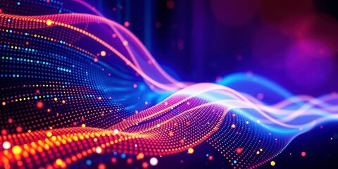 Abstract wavy digital matrix background with glowing particles , stylish, futuristic