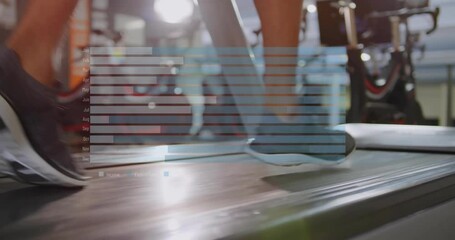 Running on treadmill, person processing financial data with animation overlay - Powered by Adobe