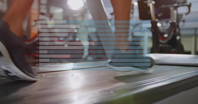 Running on treadmill, person processing financial data with animation overlay - Powered by Adobe