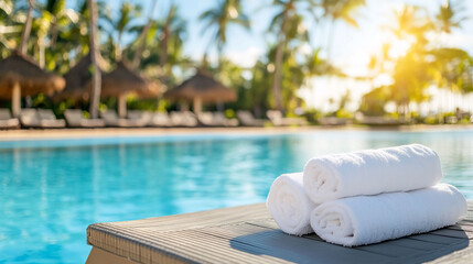 White Towels by Poolside Tropical Vacation Relaxation