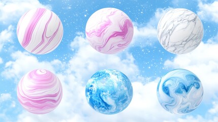 Abstract Marble Spheres  Celestial Background  Dreamy Design  Swirl Pattern  Pastel Colors