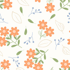 Flower seamless pattern design with beautiful flower and leaves. Flower art. floral and leaf pattern design for fabric, cotton, wallpaper, satin, gift wrap, carpet, background.	