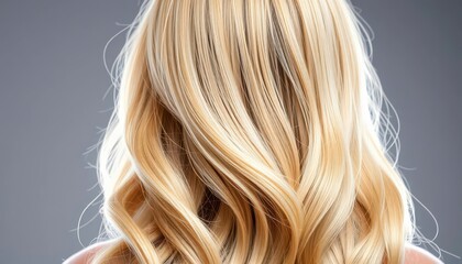 Naklejka premium Back view of glamorous, wavy and straight light blonde hair, isolated, long hair, waves
