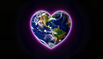 Fototapeta premium Heart-shaped Earth glowing in space, symbolizing love for the planet