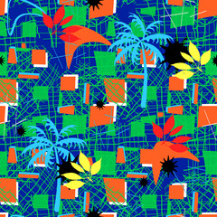 Obraz premium Colorful Tropical Palm Tree Pattern Seamless Repeat