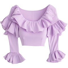 A Pastel Purple Off the Shoulder Bell Sleeve Crop Top Isolated on Transparent Background