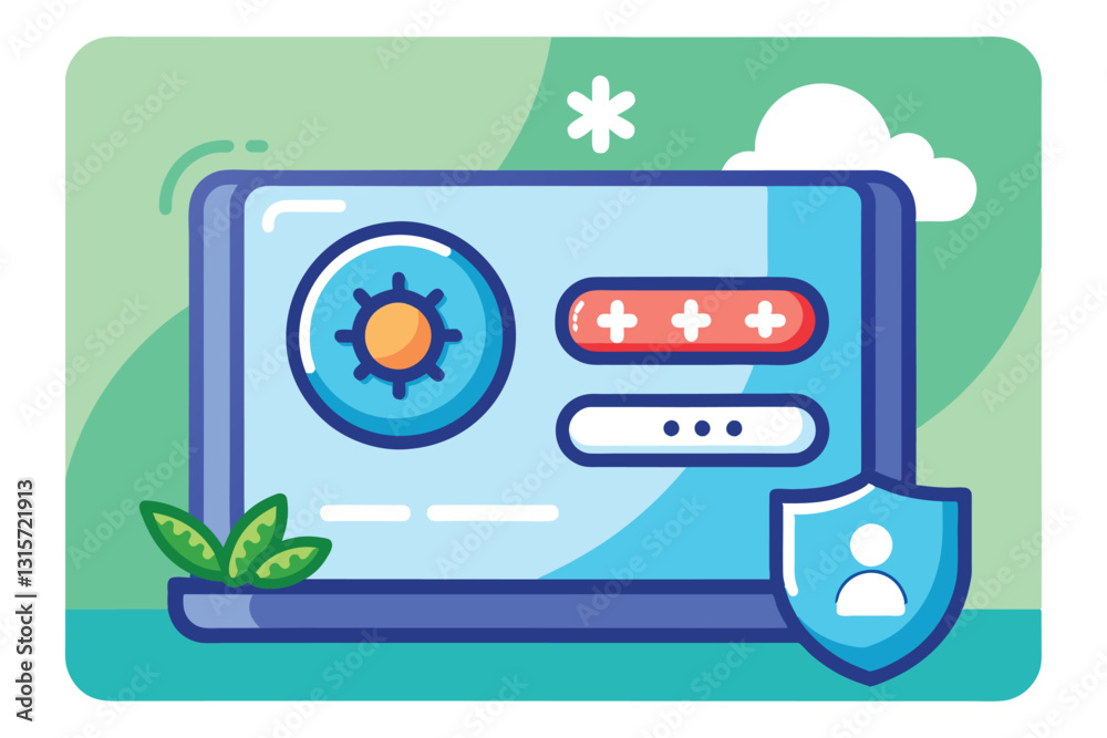 Aufkleber a flat design illustrating how to reset a password on a laptop with secure options and settings, res