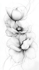 Obraz premium A delicate black and white floral sketch of blooming flowers, capturing fine details and artistic elegance