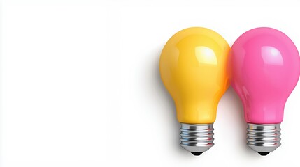 Bright Yellow and Pink Light Bulbs on White Background