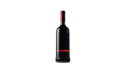 Elegant wine bottle with red top on transparent background
