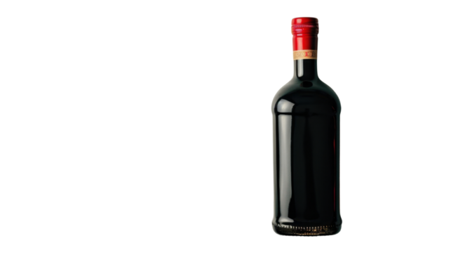 Elegant wine bottle standing on transparent background