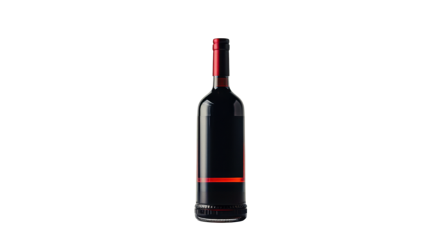 Elegant wine bottle with red top on transparent background