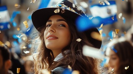 Celebration of freedom: Yom Haatzmaut, national pride, israel emblem, cultural heritage, joyful people, historic significance, annual festivity, unity spirit, national identity, symbolic flag.