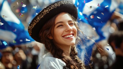 Celebration of freedom: Yom Haatzmaut, national pride, israel emblem, cultural heritage, joyful people, historic significance, annual festivity, unity spirit, national identity, symbolic flag.
