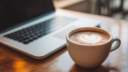 Freelancer absorbed in work at a charming kitchen counter with coffee