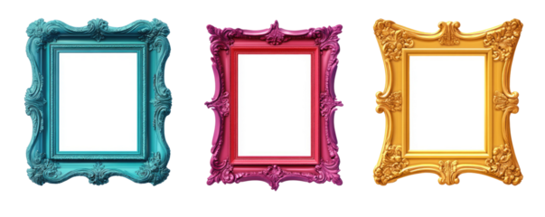 picture frames set on transparent background