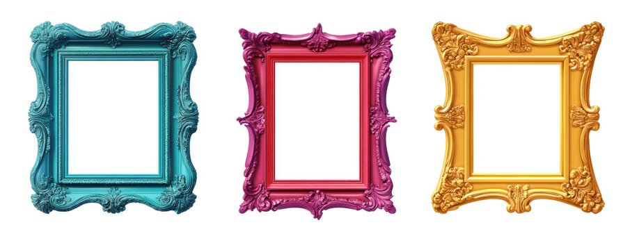 picture frames set on transparent background