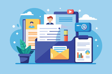 This folder features customizable resumes, job application documents, and organizational tools for professionals, Resume folder Customizable Semi Flat Illustration