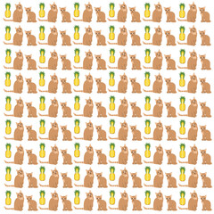 cat and pineapple as a pattern background