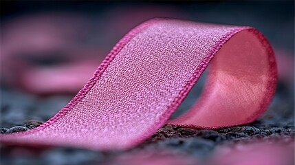 Pink ribbon on dark ground close-up