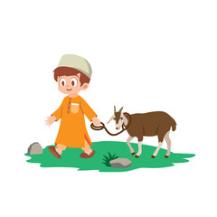 Muslim Boy Leading a Goat for Eid al-Adha