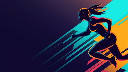 Minimalist illustration of a runner in motion with gradient background and dynamic lines
