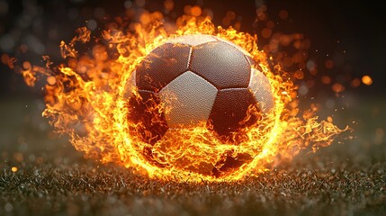 Fiery Soccer Ball on Grass Field