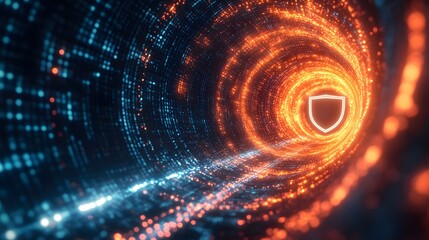 Glowing digital tunnel with data streams traveling through, highlighting the flow of information in the digital age