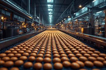 An automated baker in an industrial food production facility. Machinery and equipment for baking goods are prominently featured.