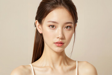 A woman with long brown hair and a pale skin tone