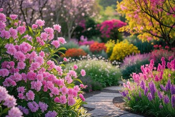 Fototapeta premium Stunning Floral Garden with Fragrant Blossoms in Full Bloom and Colorful Natural Background