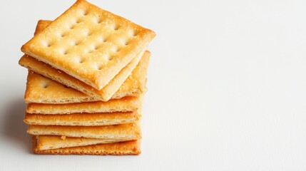 Stack of crackers on a white background. Concept of snack, food, and healthy eating.