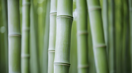 Obraz premium Close up of bamboo stalks in a bamboo forest. Concept of nature, forest, and environment.
