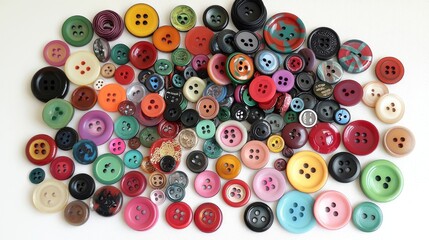 Colorful Assortment of Vintage Buttons in Various Shapes and Sizes Perfect for Crafting and Sewing Projects on a White Background
