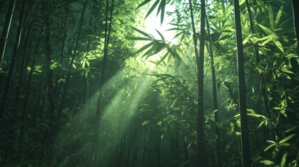 Obraz premium Serene Sunlight Filtering Through a Lush Bamboo Forest