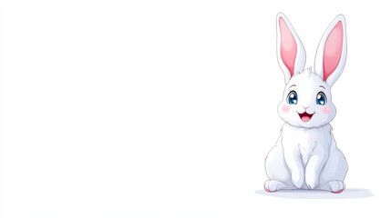 Obraz premium Cute white rabbit sitting, smiling
