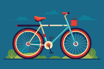 Fototapeta premium Brightly colored bicycle stands on a simple, flat background, showcasing its customizable features, Ride a bicycle Customizable Semi Flat Illustration