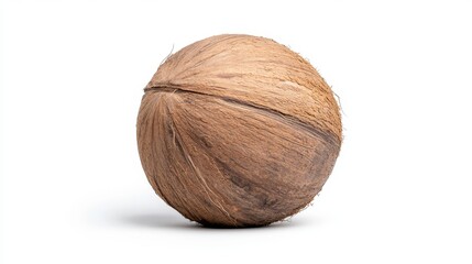 Single coconut, whole, against white background