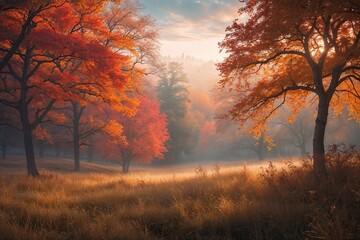 Fototapeta premium Ethereal Autumn Landscape with Whispers of Color and Nature