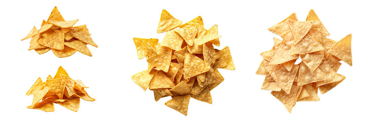 Set of A Corn tortilla chips, nachos, mexican nachos isolated on white or transparent background