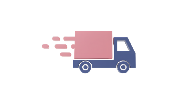 Minimalist illustration of a speeding delivery truck on a white background