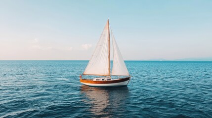 Fototapeta premium Sailboat sailing on the sea. Concept of travel, vacation, and adventure.