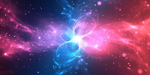 Obraz premium Neon glowing lines and circles flow across a pink and blue gradient, creating a futuristic background perfect for concepts of artificial intelligence, digital marketing, and modern technology.