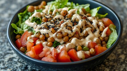 Fresh and Vibrant Lentil and Chickpea Salad with Creamy Tahini Dressing