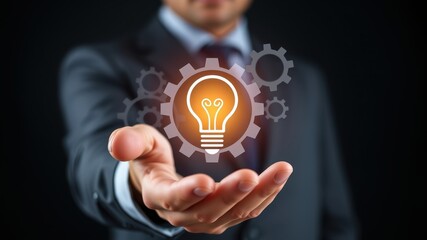 Businessman Holding Light Bulb Symbolizing Innovative Ideas and Solutions
