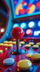 Colorful retro arcade machine with joystick and control buttons, illuminated in neon lights, capturing classic gaming nostalgia in a vibrant and playful atmosphere

