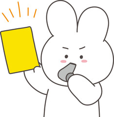 Warning Bunny Character – Yellow Card and Whistle Illustration