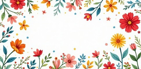 Obraz premium Playful and whimsical floral pattern with bright colors on white background, floral, colorful